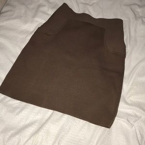Tan Brown Bandage Like A Line Skirt High Waisted
